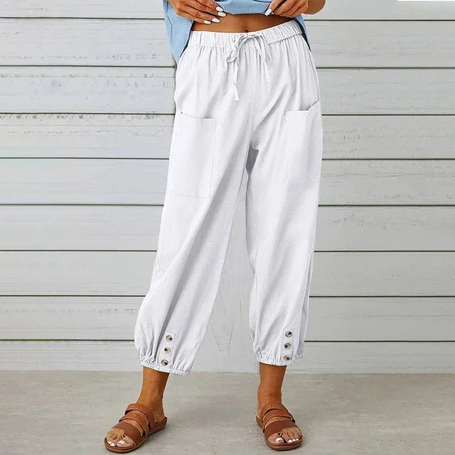 Women's Boho High Waist Drawstring Trousers - White