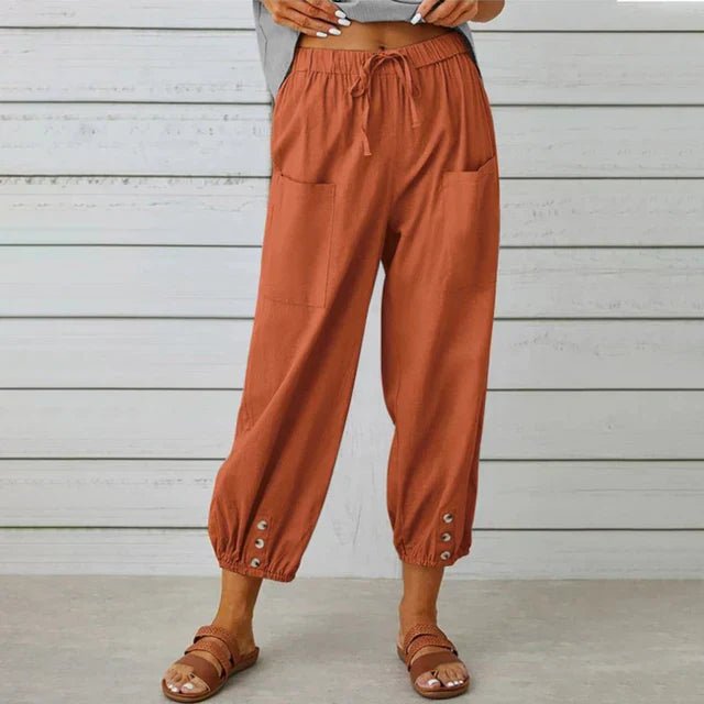 Women's Boho High Waist Drawstring Trousers - Brick Red