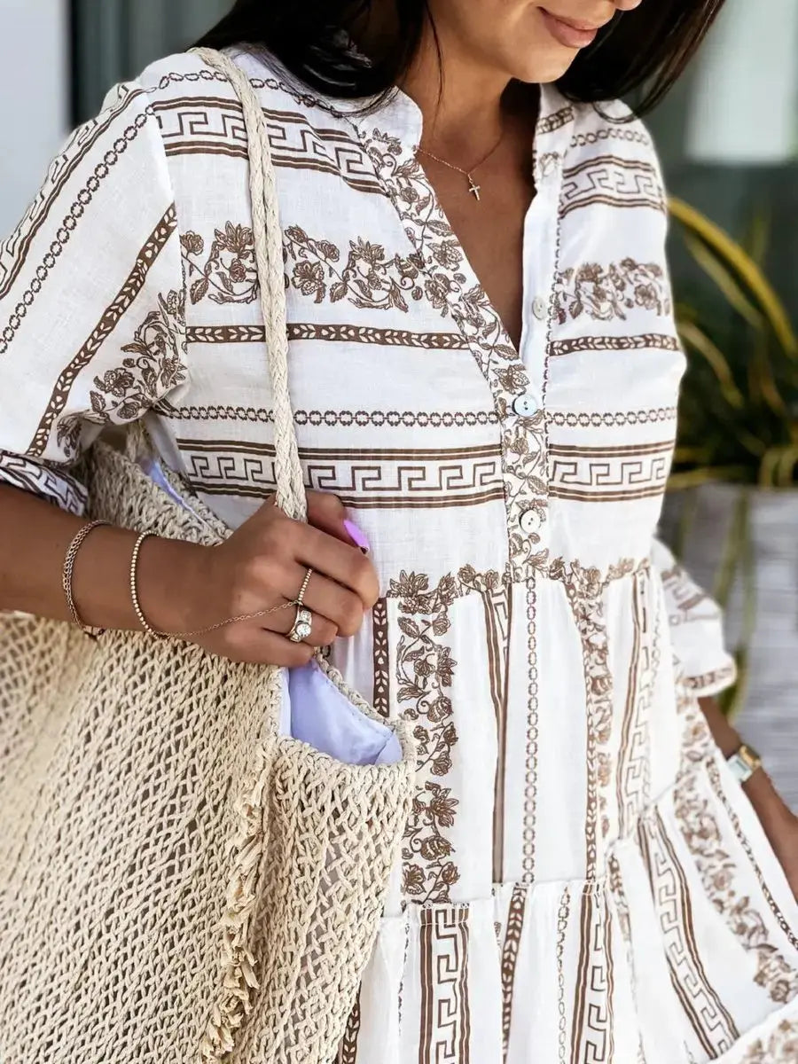Women's Boho Printed Tiered Tunic Mini Dress