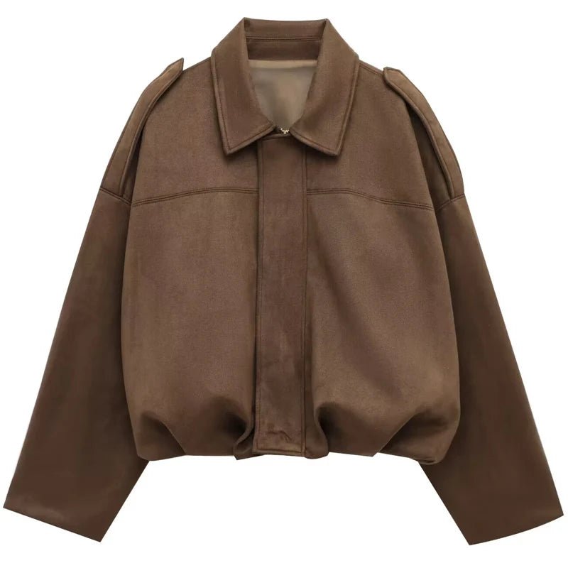 Women's Bomber Jacket Oversized Cropped Zip Front