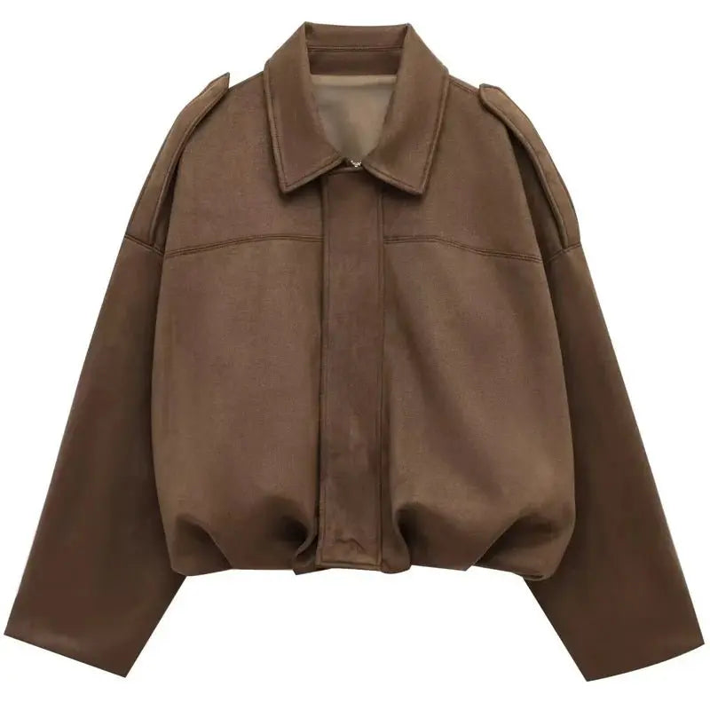 Women's Bomber Jacket Oversized Cropped Zip Front