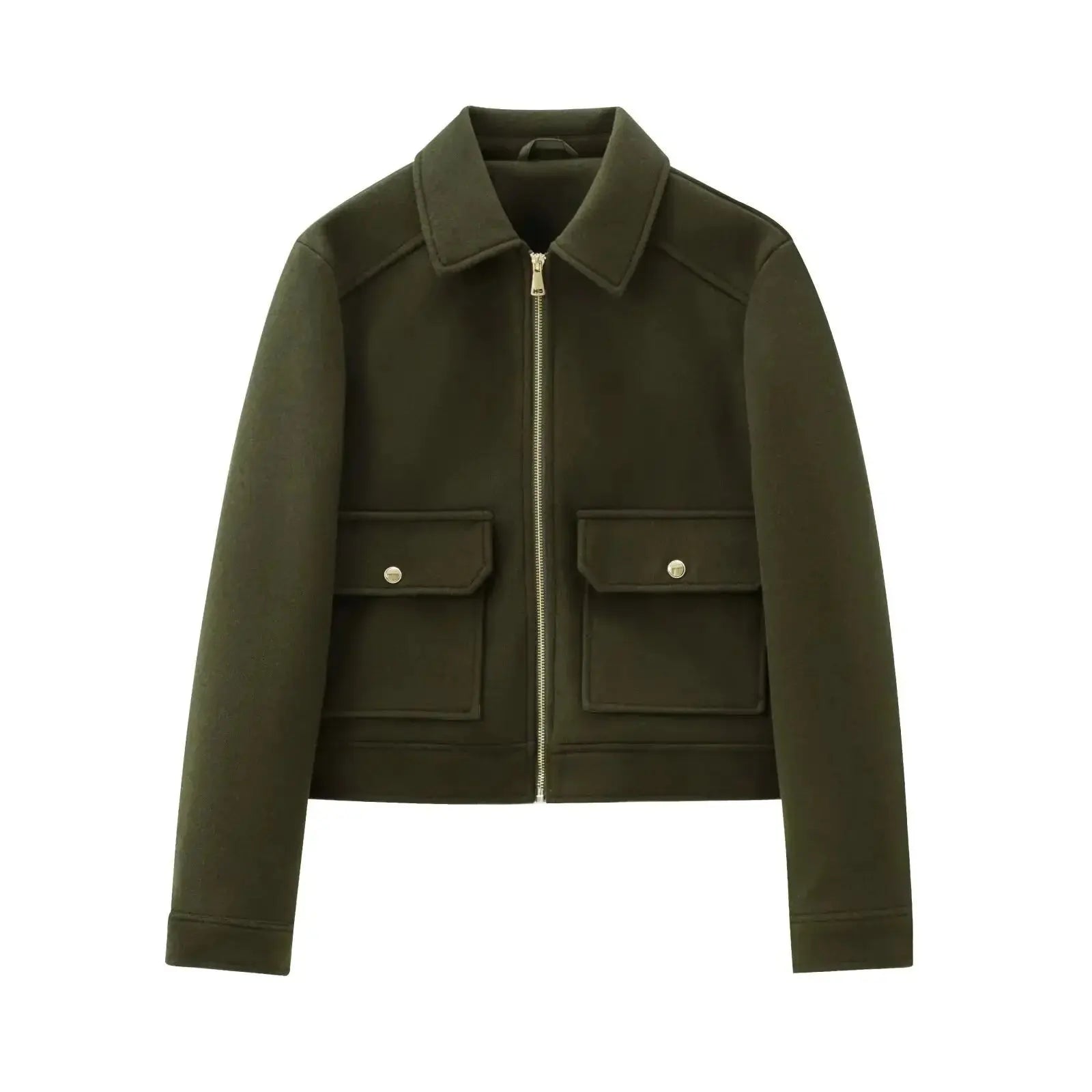 Women's Bomber Jacket Short Zip Front Ribbed Cuffs - Green