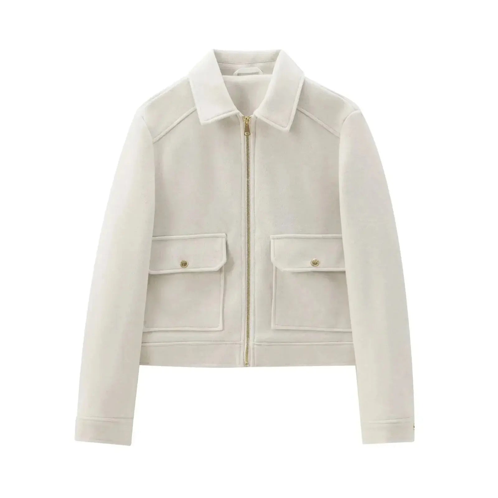 Women's Bomber Jacket Short Zip Front Ribbed Cuffs - White