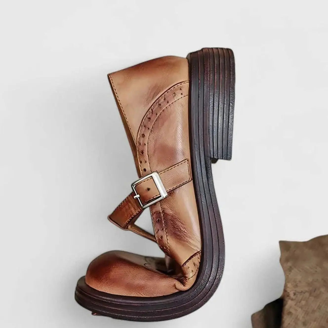 Women's Brogue Leather T-Bar Classic Boots Flat Mary Jane Shoes