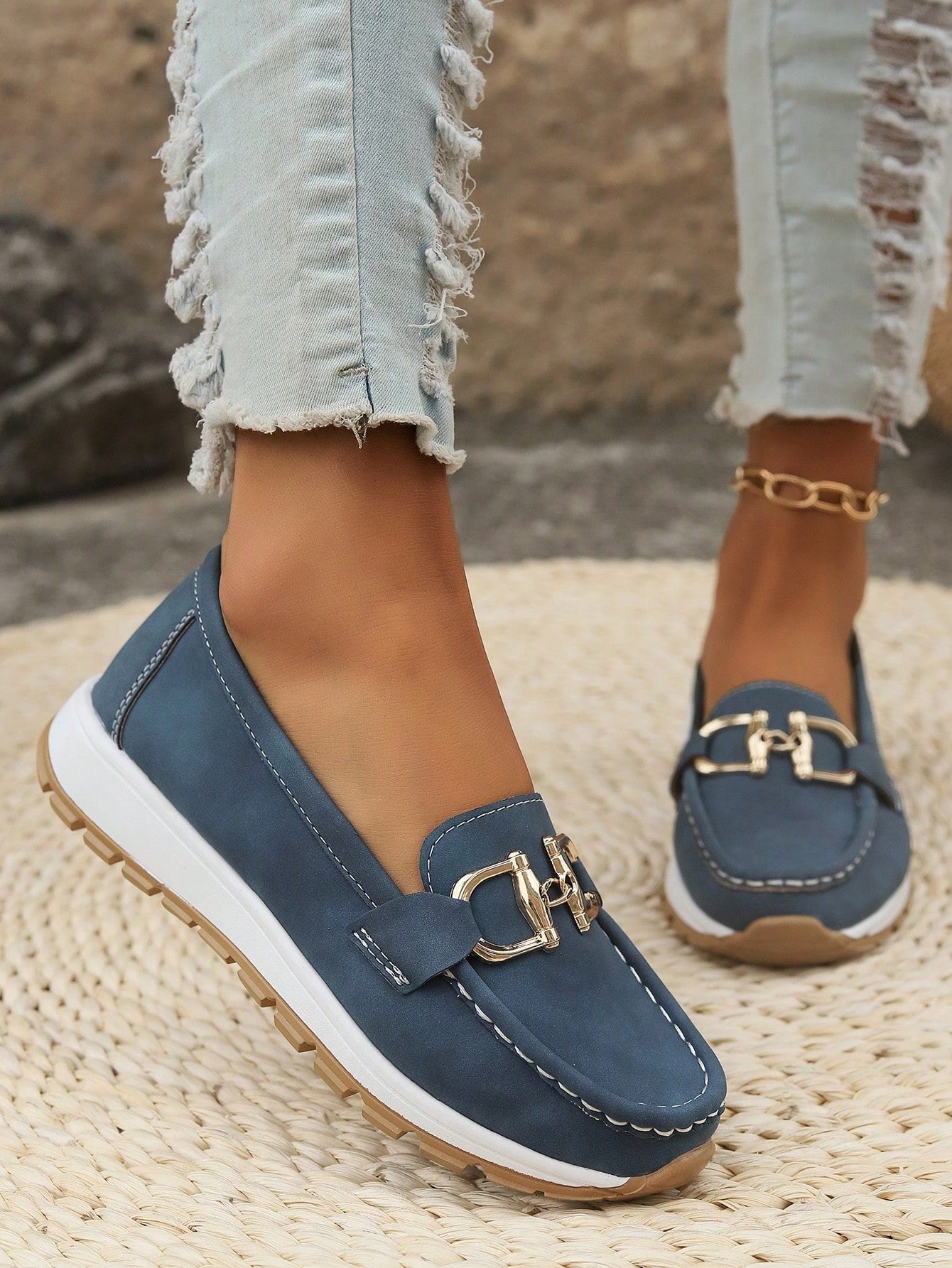 Women's Buckle Loafers Slip-On Flat Trainers