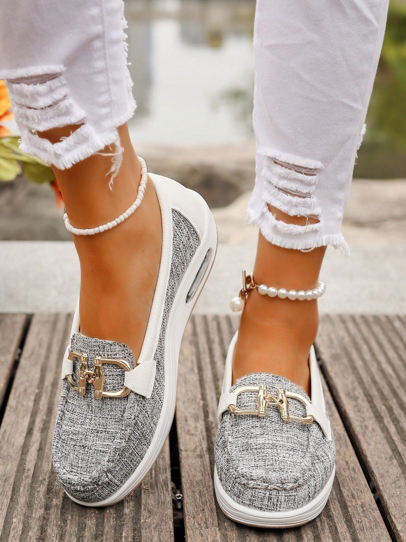 Women's Buckle Loafers Slip-On Flat Trainers