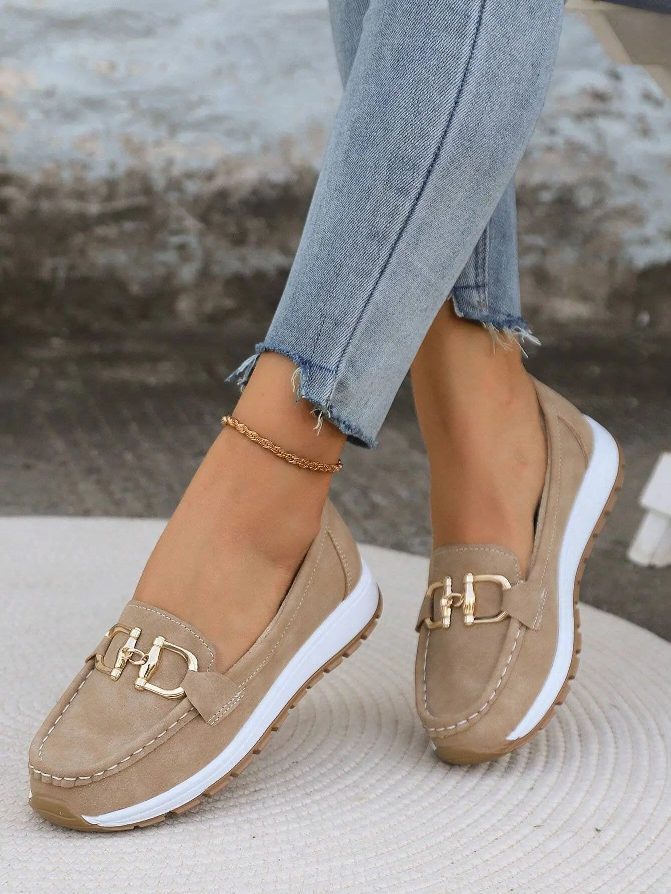 Women's Buckle Loafers Slip-On Flat Trainers