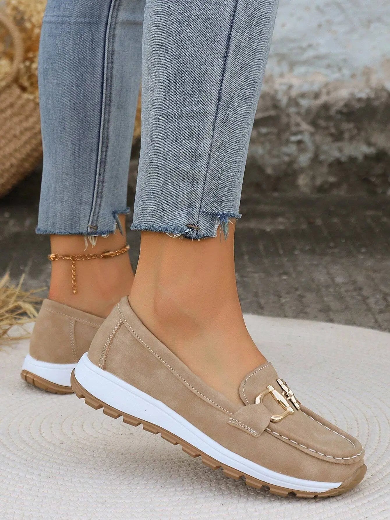 Women's Buckle Loafers Slip-On Flat Trainers
