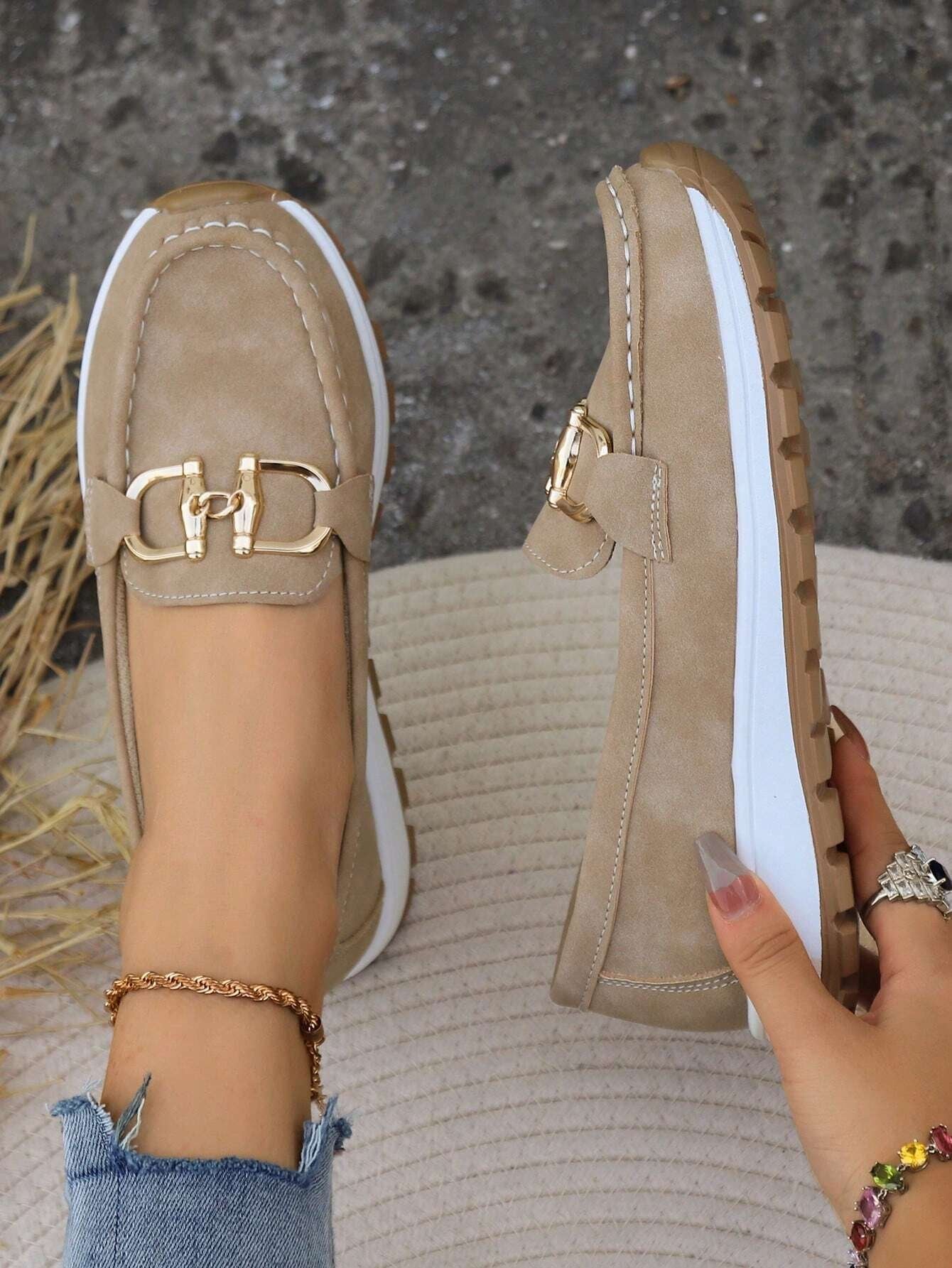 Women's Buckle Loafers Slip-On Flat Trainers