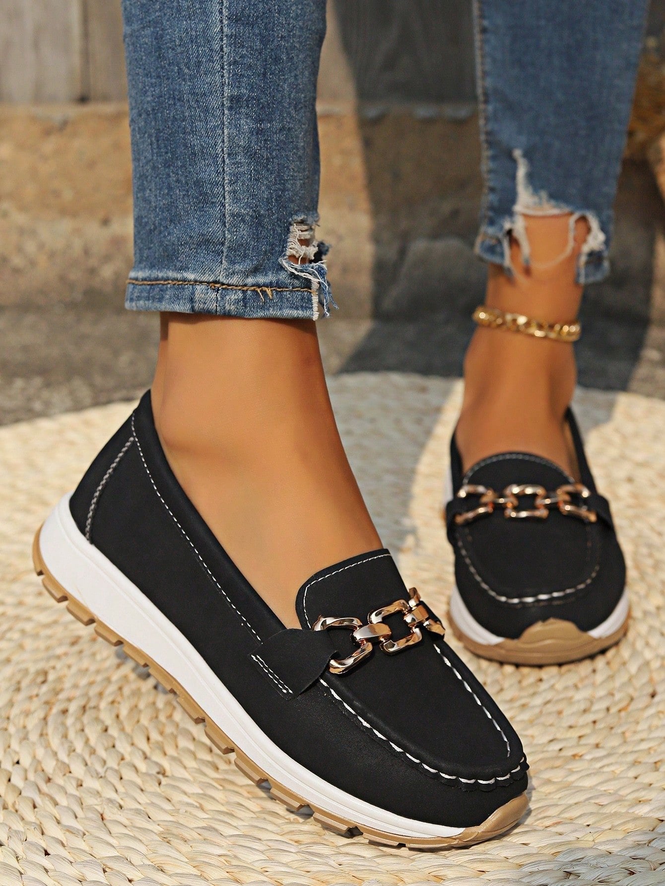 Women's Buckle Loafers Slip-On Flat Trainers