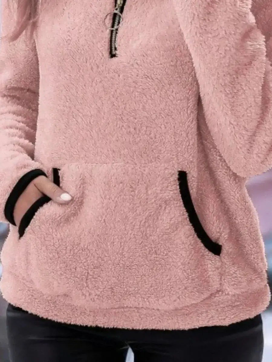 Womens Cardigan Half-Zip Fluffy Teddy Fleece Pullover Jumper