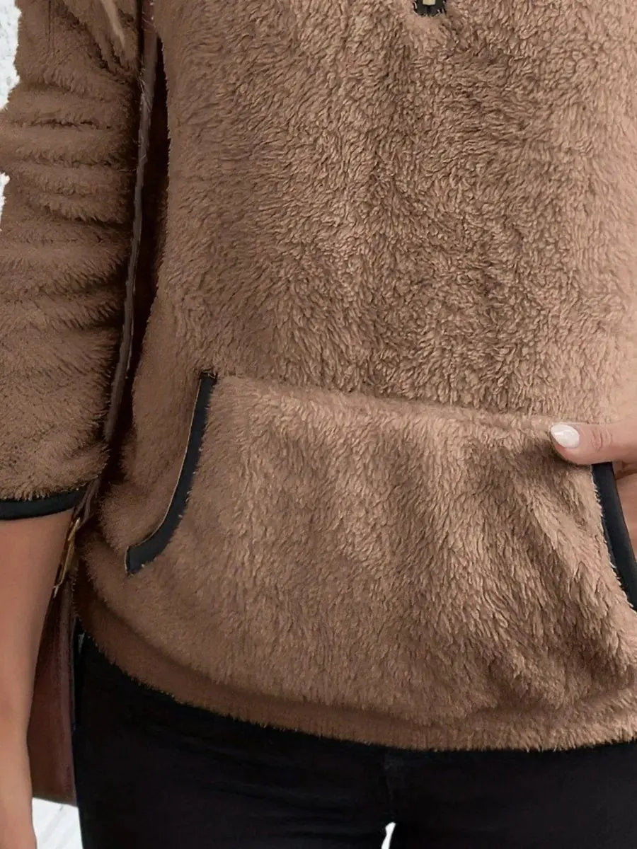 Womens Cardigan Half-Zip Fluffy Teddy Fleece Pullover Jumper