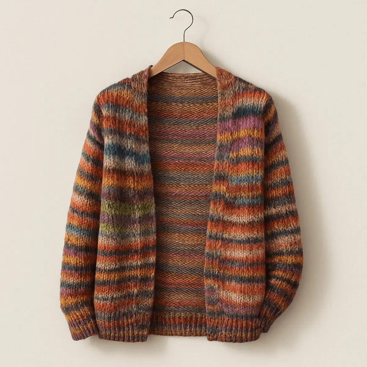 Women's Cardigan Open-Front Striped Knit Long Sleeve - Red