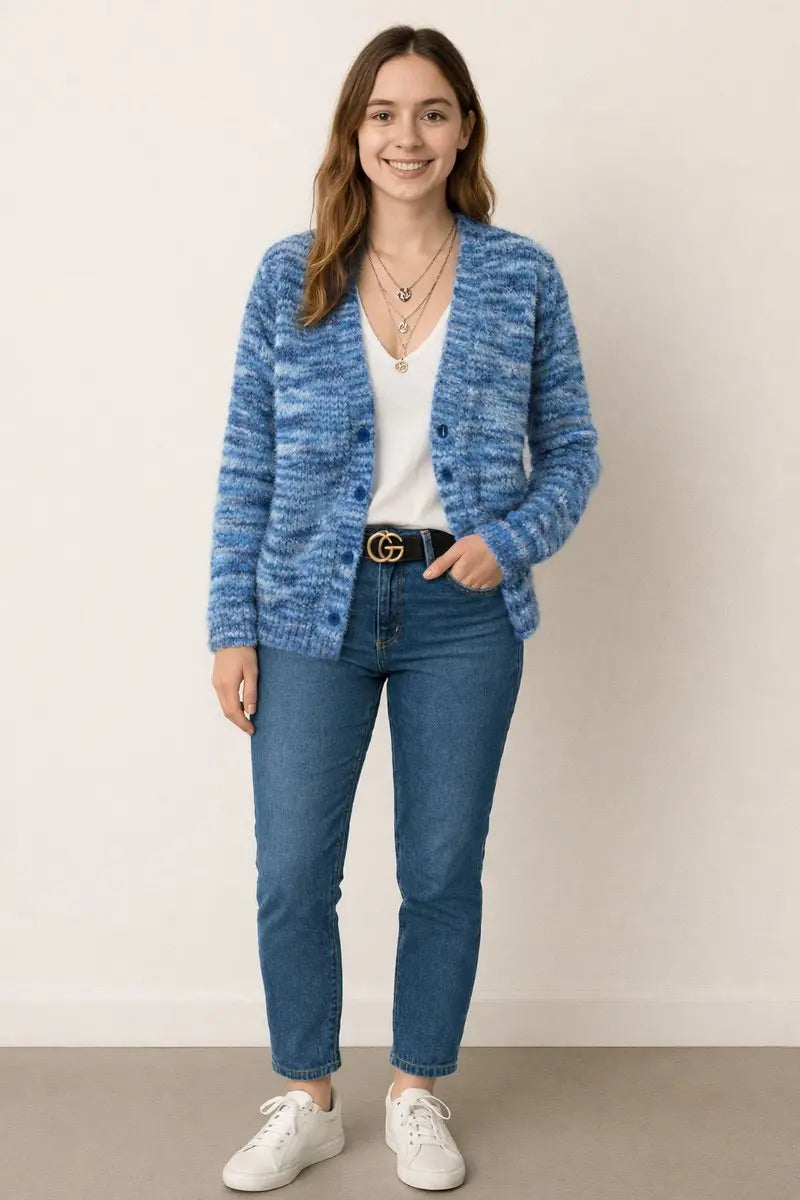 Women's Cardigan Open-Front Striped Knit Long Sleeve