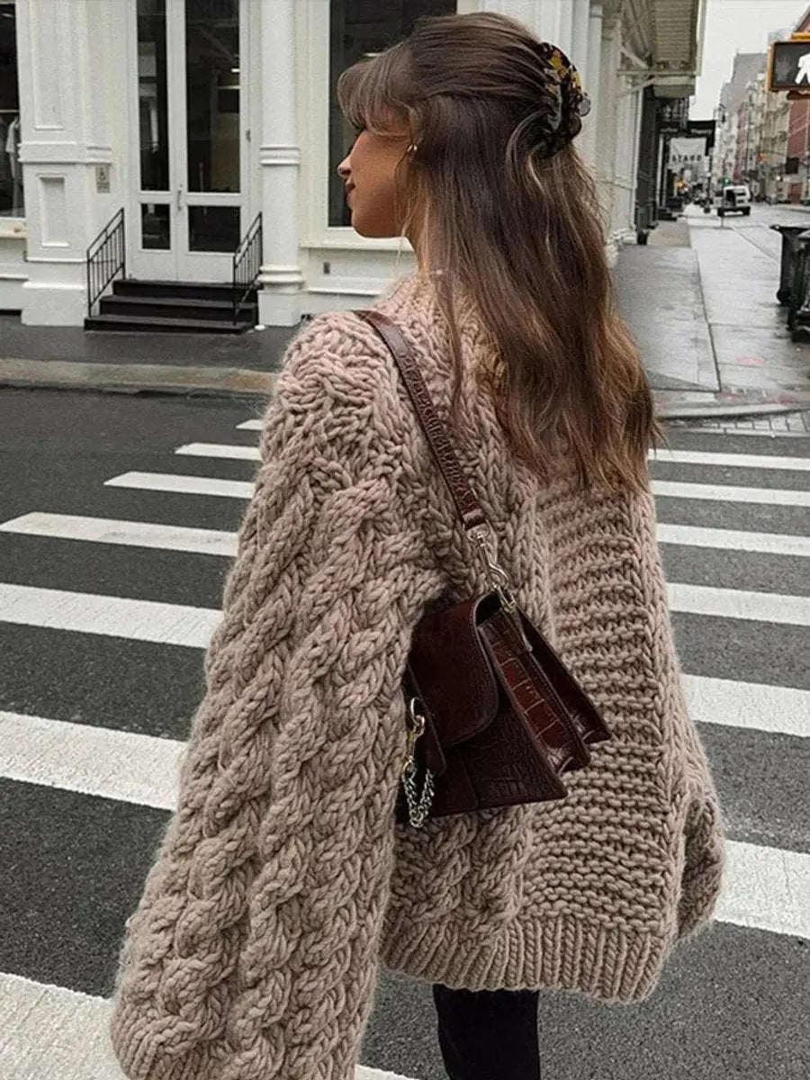 Womens Cardigan Oversized Chunky Cable-Knit Jumper