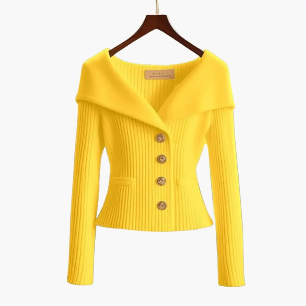 Womens Cardigan Ribbed Knit Off-Shoulder Button-Up Jumper - Yellow