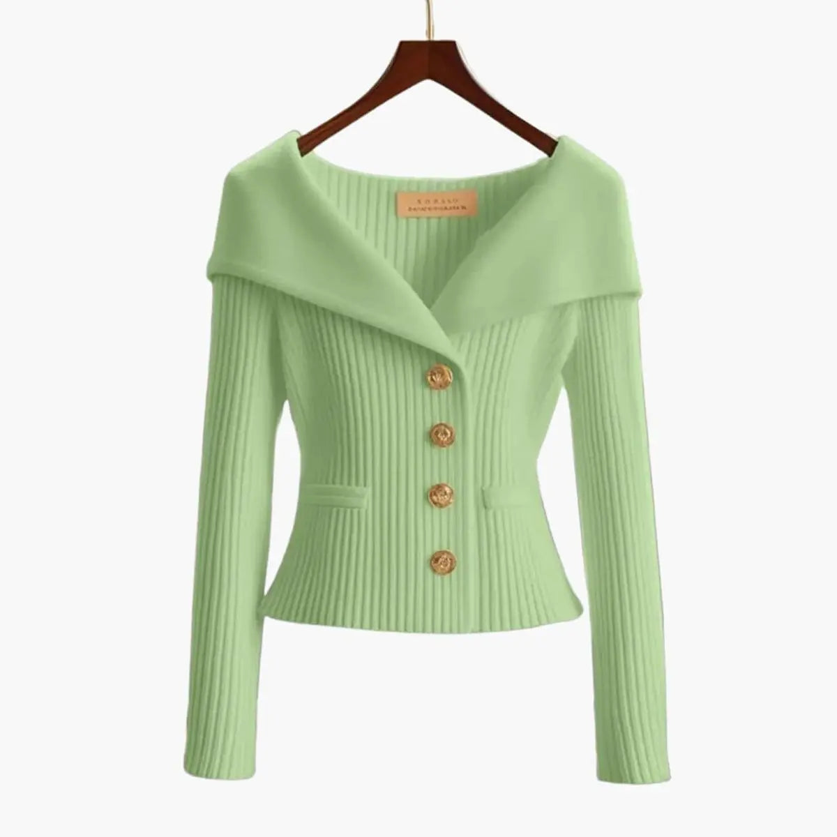 Womens Cardigan Ribbed Knit Off-Shoulder Button-Up Jumper - Green