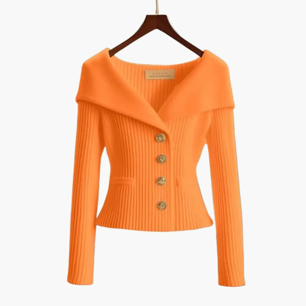 Womens Cardigan Ribbed Knit Off-Shoulder Button-Up Jumper - Orange