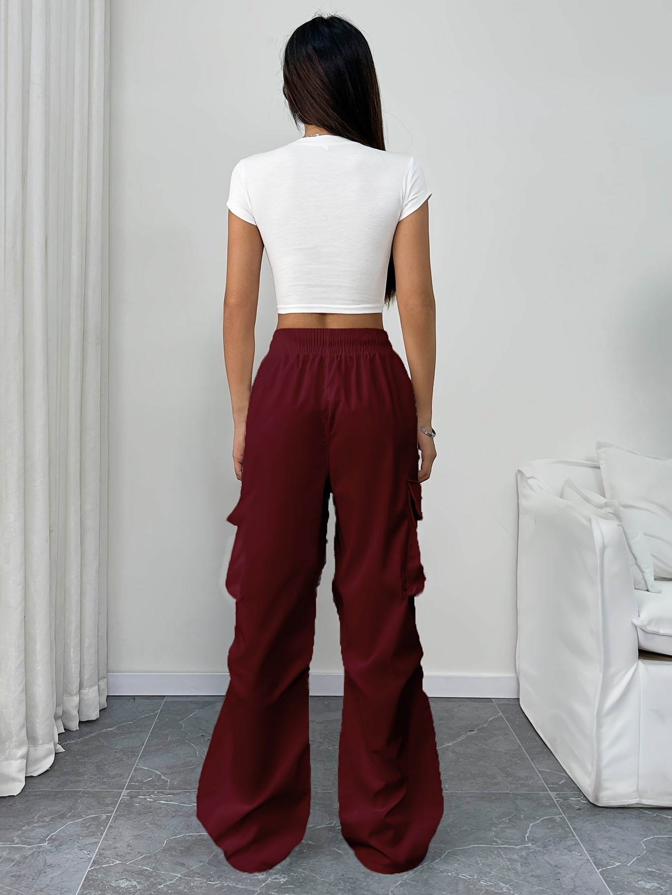 Women's Cargo Parachute Trousers Drawstring Wide Leg