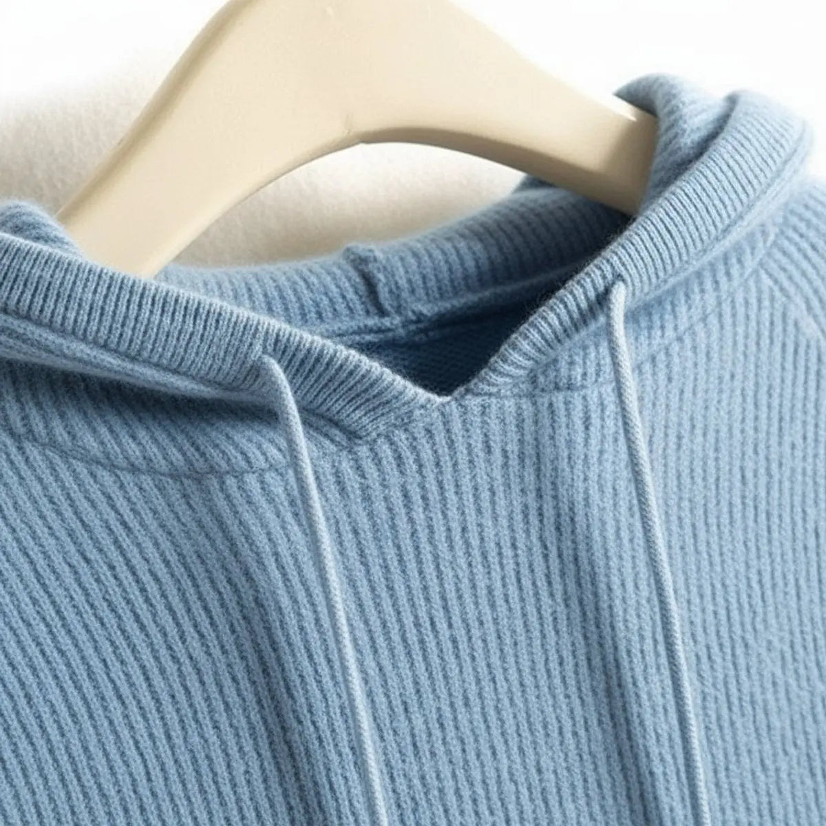 Women's Cashmere Mink Blend Hooded Knit Jumper Drawstring Hood - Blue