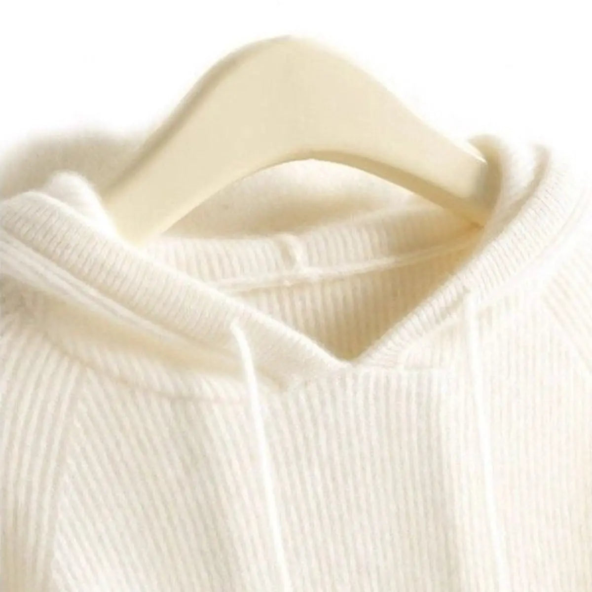 Women's Cashmere Mink Blend Hooded Knit Jumper Drawstring Hood - White