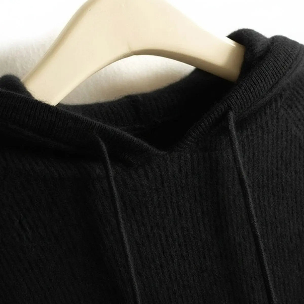 Women's Cashmere Mink Blend Hooded Knit Jumper Drawstring Hood - Black