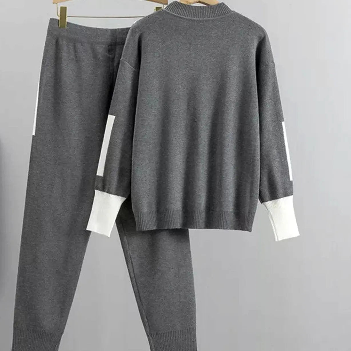 Women's Casual Knit Jogger Pants Set Contrast Trim Two-Piece