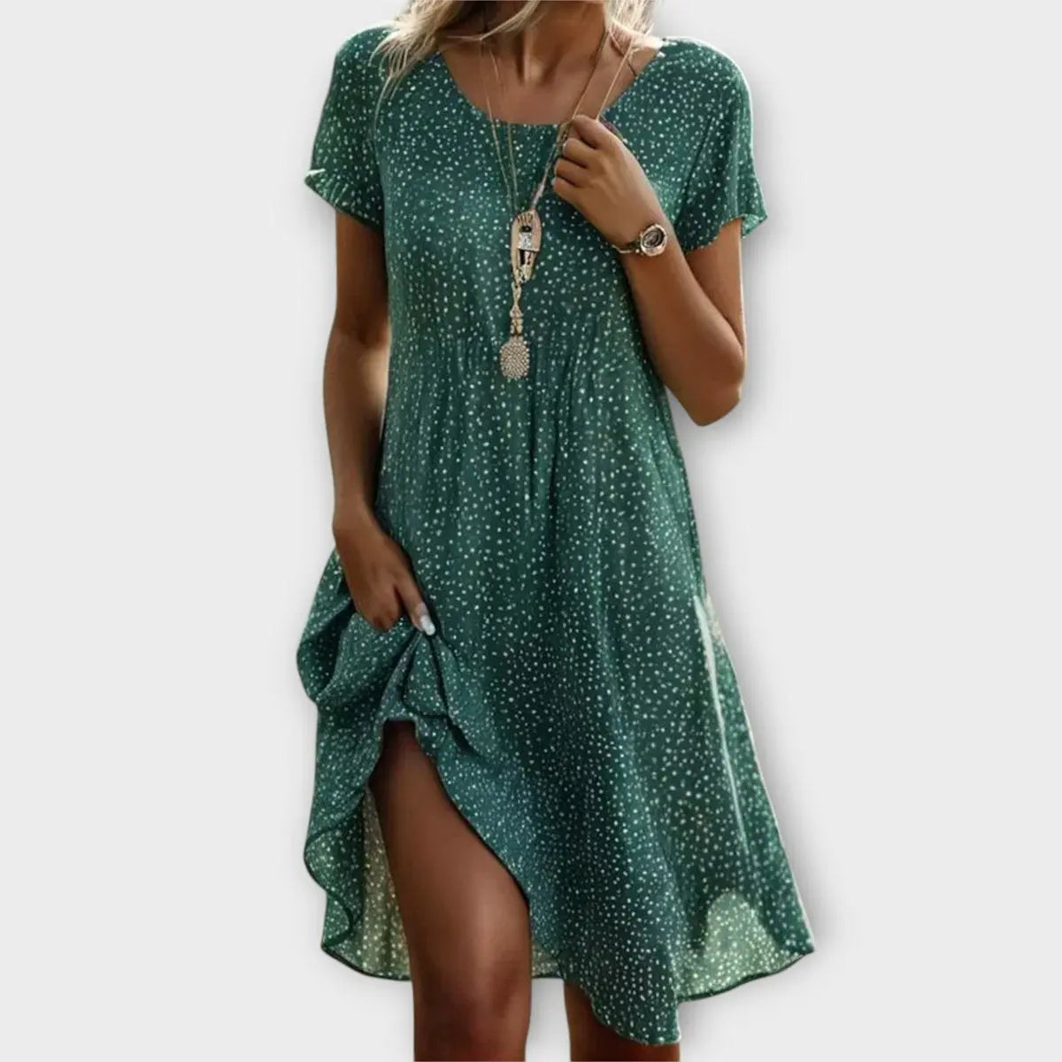 Women's Casual Polka Dot Flowy Short Sleeve Midi Dress