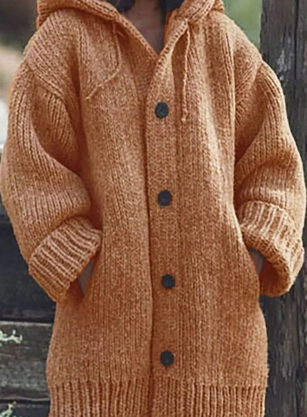 Women's Chunky Knit Hooded Oversized Cardigan Jumper - Orange