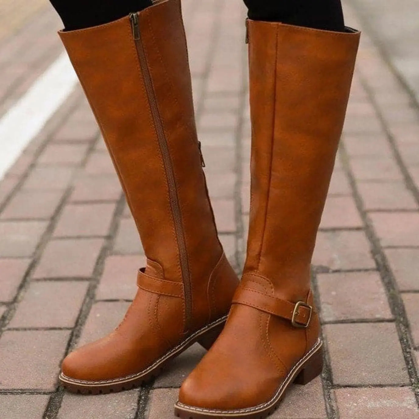 Women's Classic Buckle Side-Zip Knee-High Boots