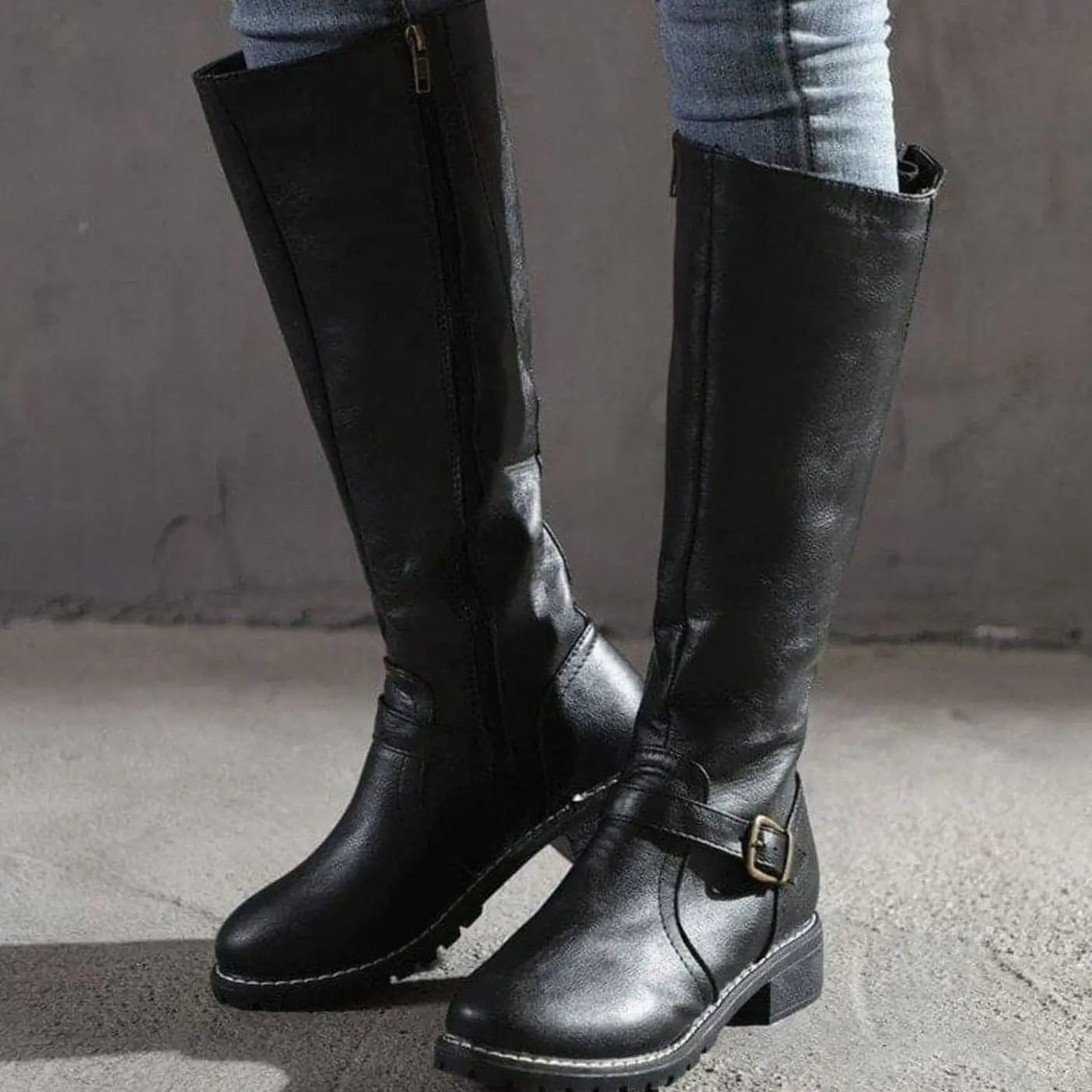 Women's Classic Buckle Side-Zip Knee-High Boots