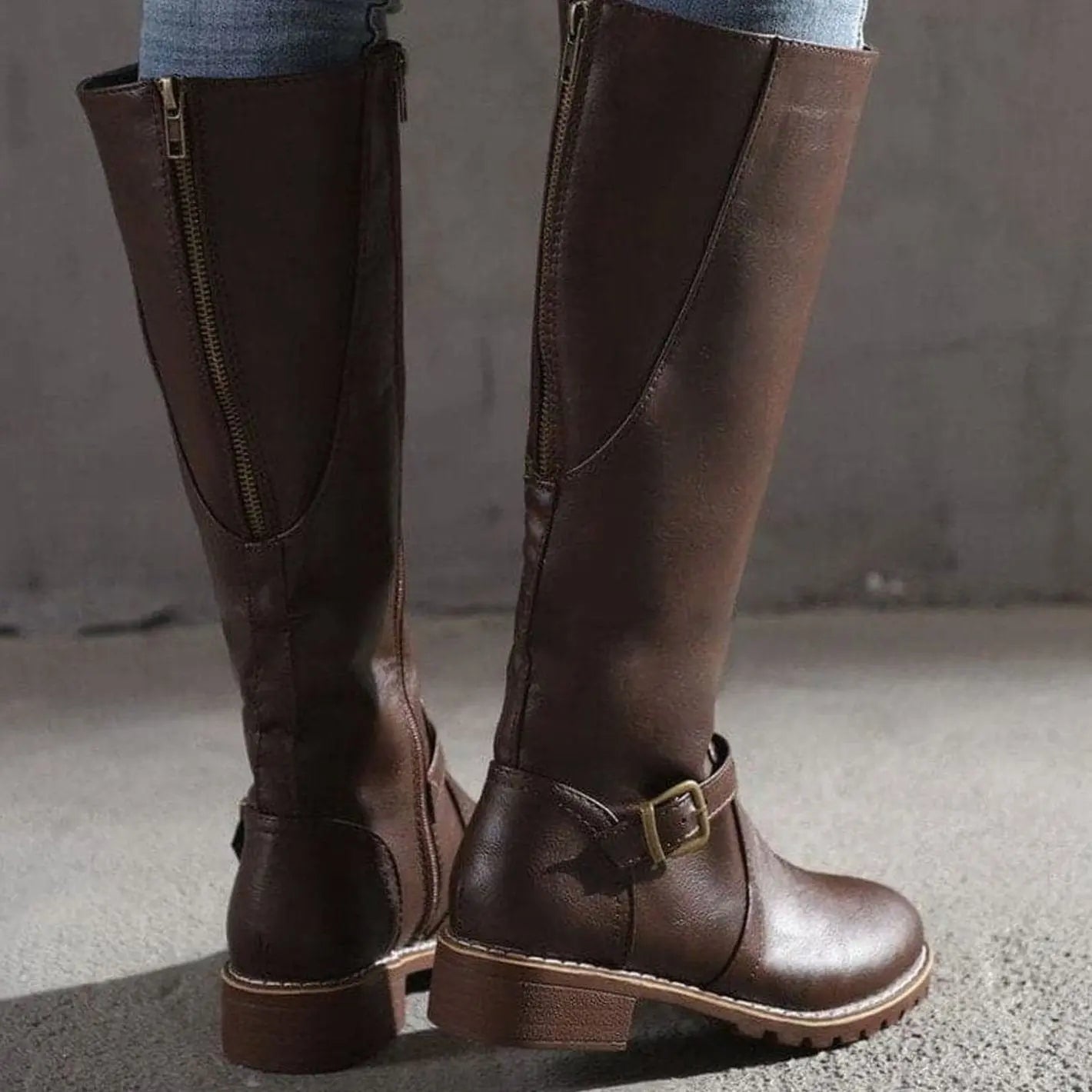 Women's Classic Buckle Side-Zip Knee-High Boots