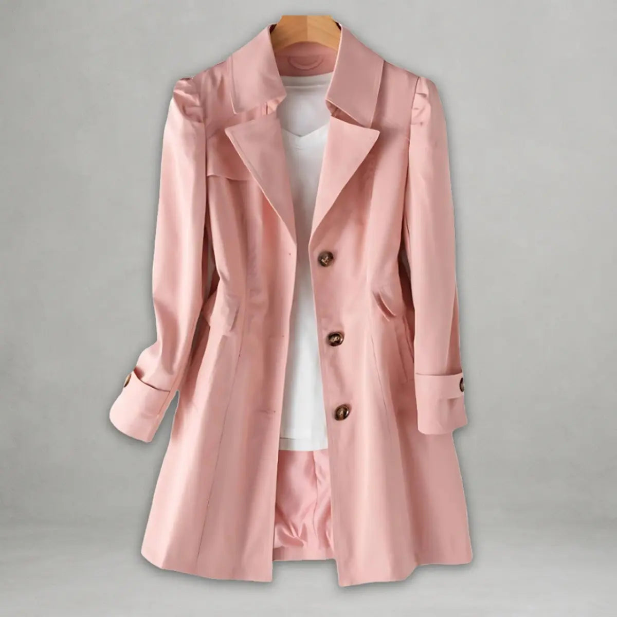 Women's Classic Single-Breasted Trench Coat Notch Lapel - Pink