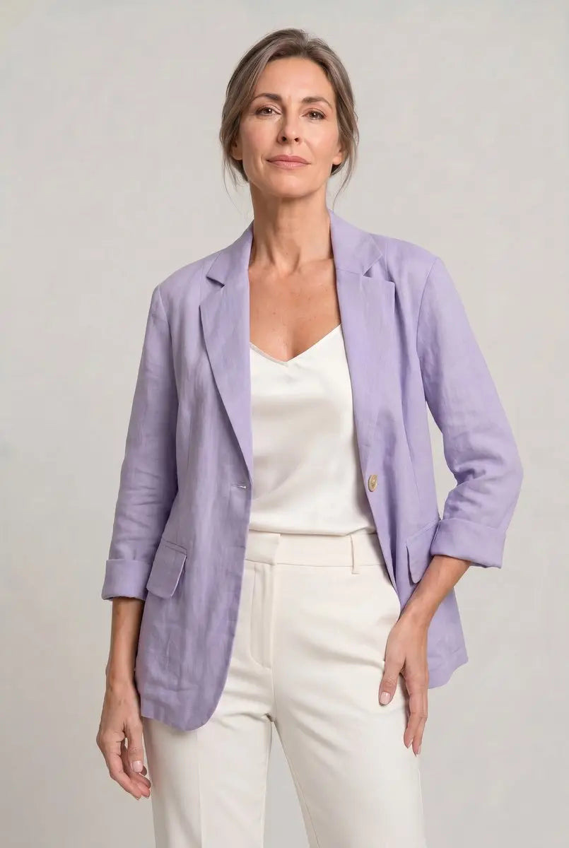 Women's Coat Lightweight Single-Button Relaxed Blazer Jacket - Purple