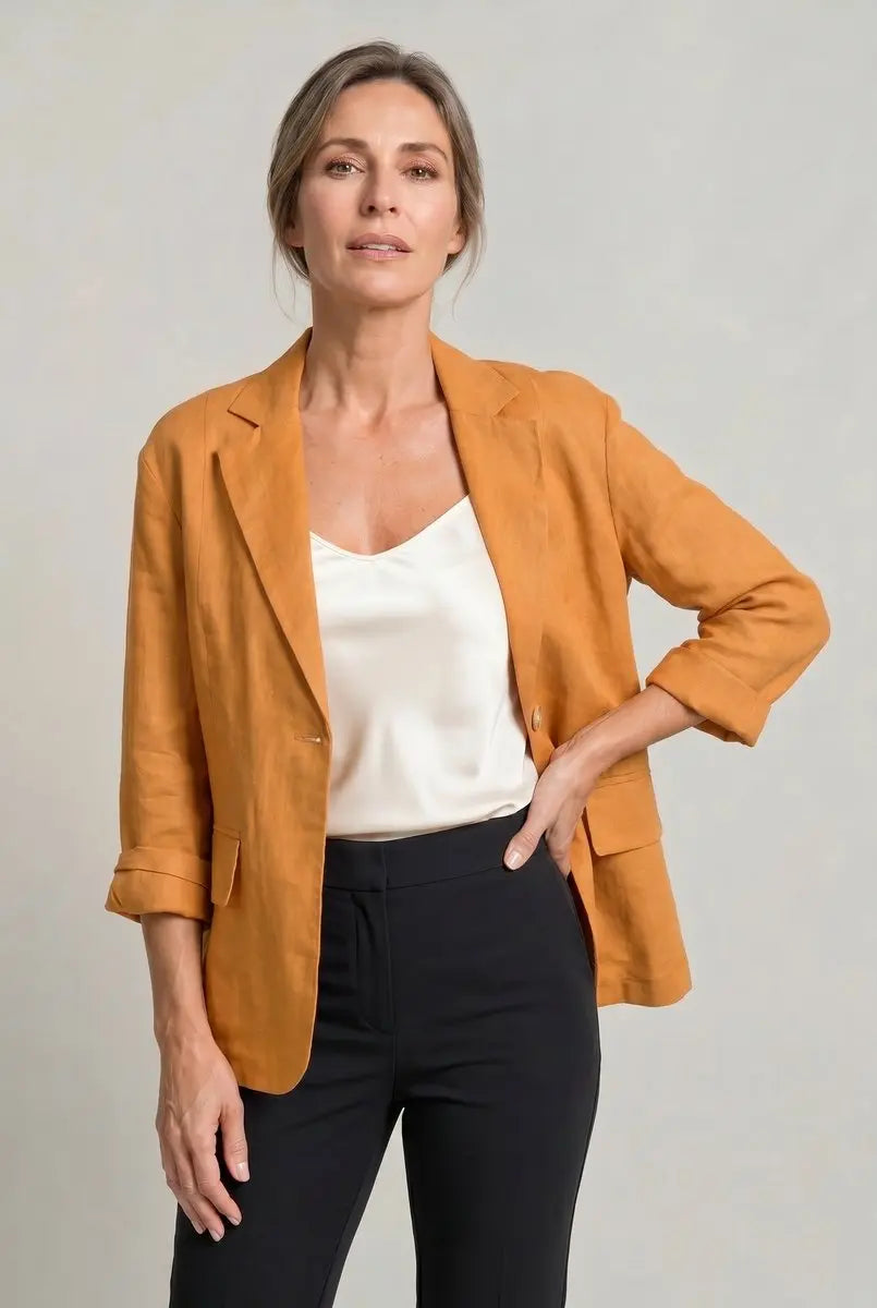 Women's Coat Lightweight Single-Button Relaxed Blazer Jacket - Orange