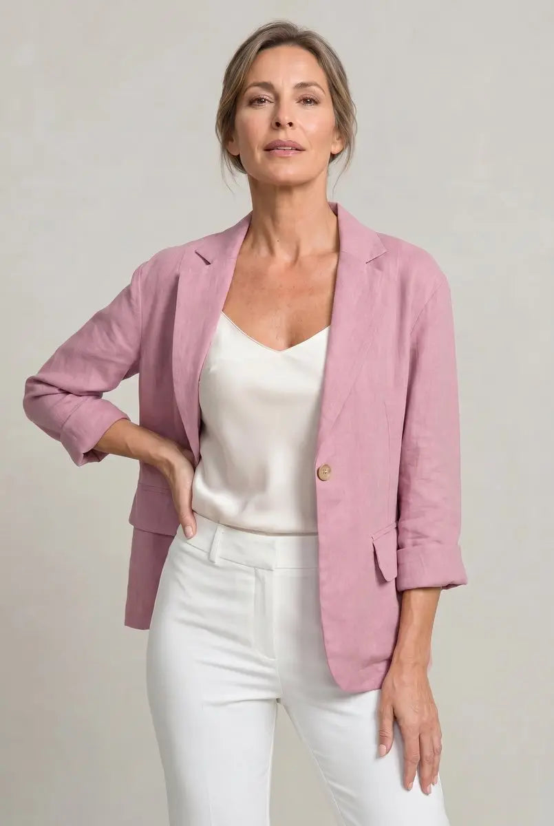 Women's Coat Lightweight Single-Button Relaxed Blazer Jacket - Pink