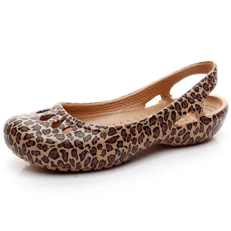 Women's Comfortable Sandals Lightweight Waterproof Jelly Slingback Flats - Leopard Print
