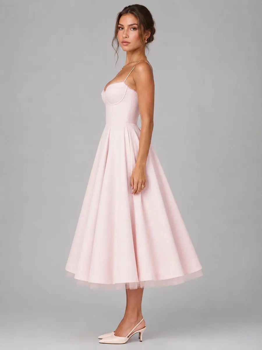 Women's Corset Sweetheart Midi Dress Full Skirt Occasion