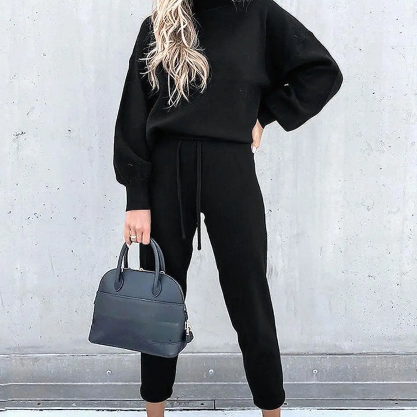 Women's Cosy Two-Piece Tracksuit Outfit Relaxed Jogger Set - Black