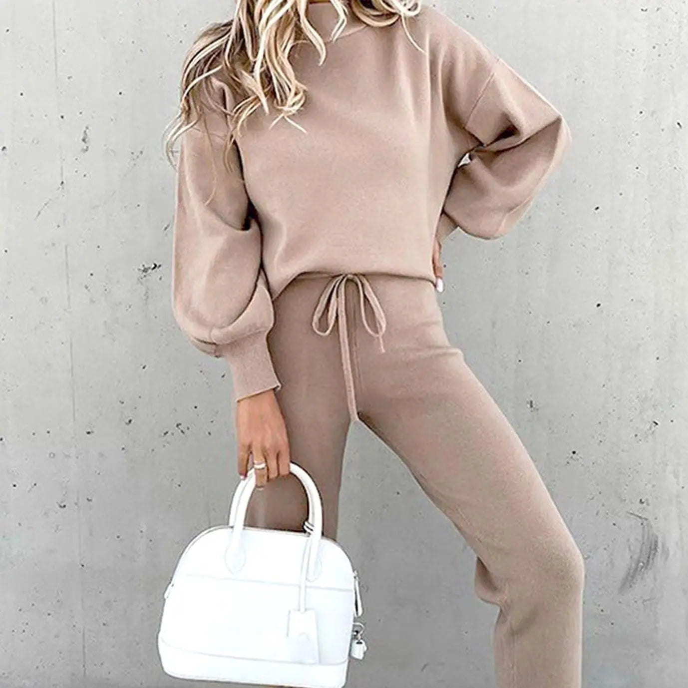 Women's Cosy Two-Piece Tracksuit Outfit Relaxed Jogger Set - Grey Pink