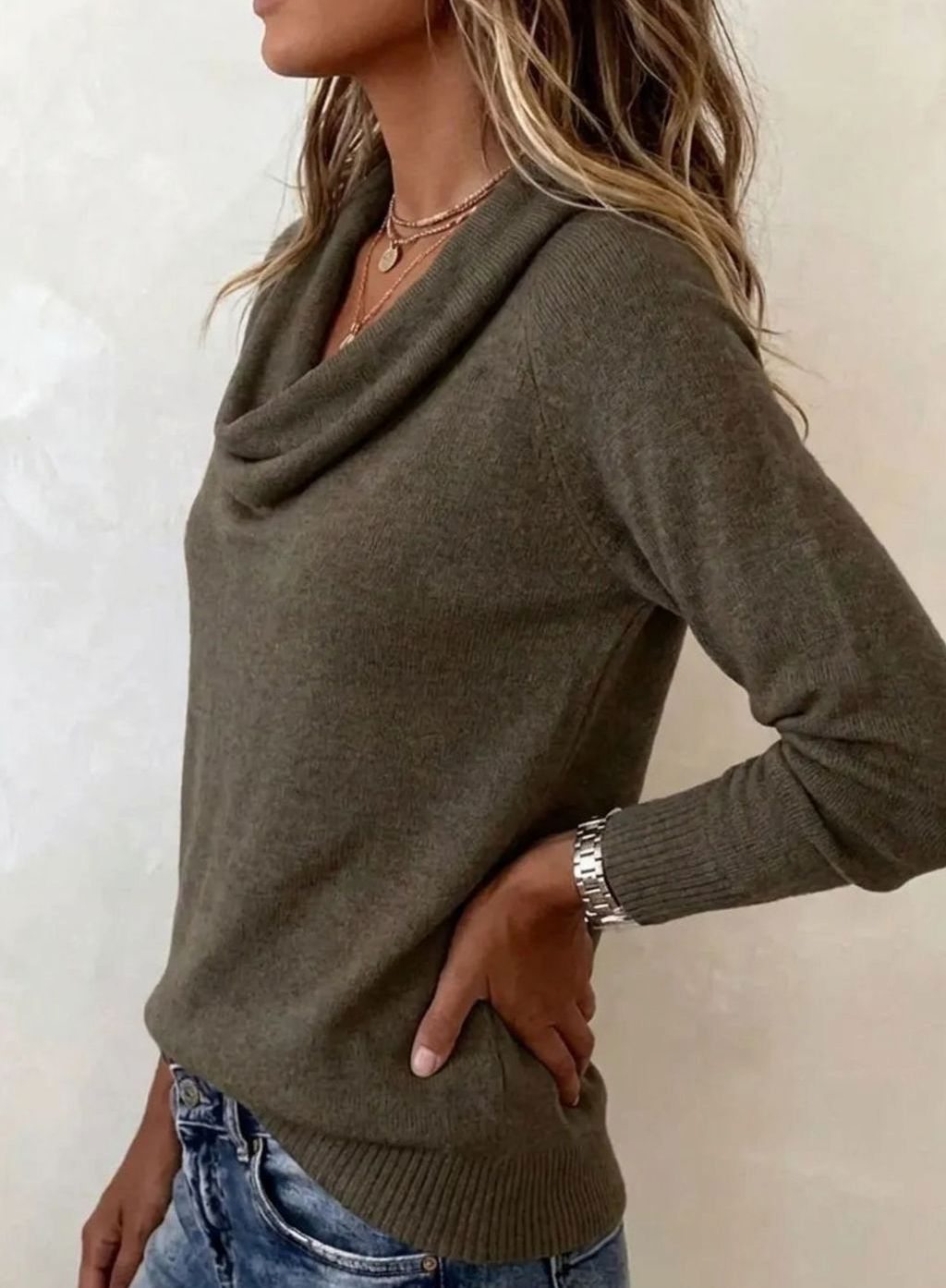 Women's Cowl Neck Long Sleeve Soft Knit Jumper