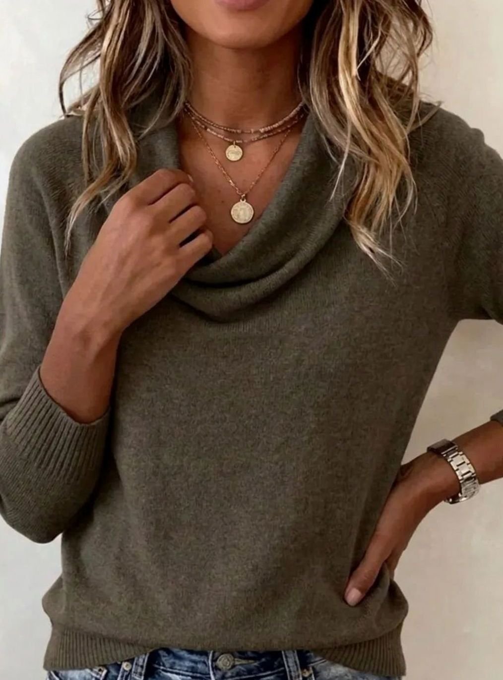 Women's Cowl Neck Long Sleeve Soft Knit Jumper