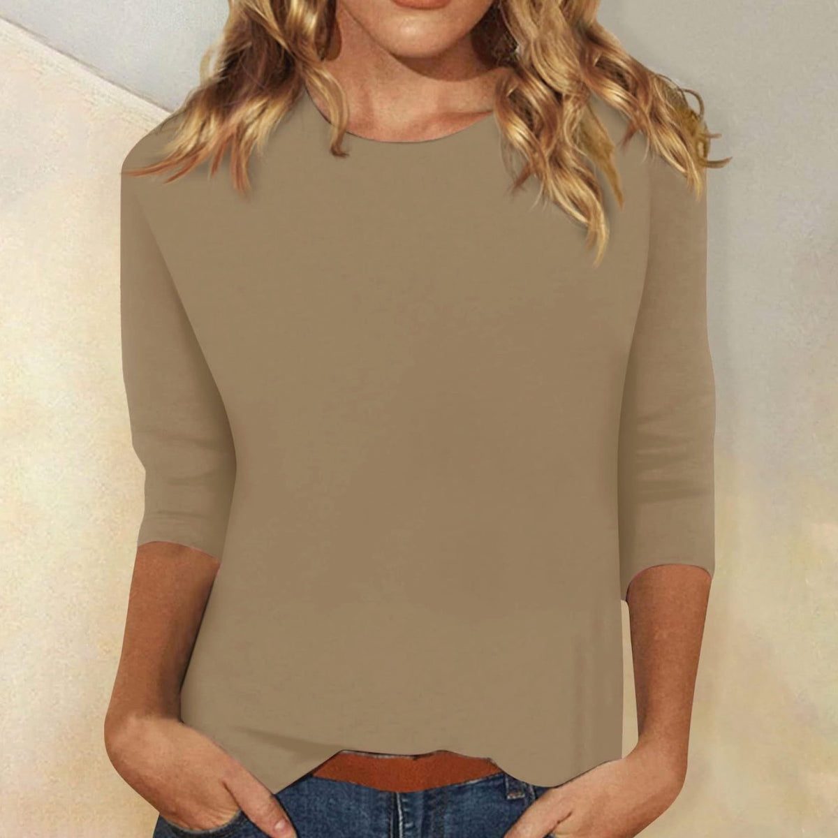 Women's Crew Neck 3/4 Sleeve Casual Everyday Top