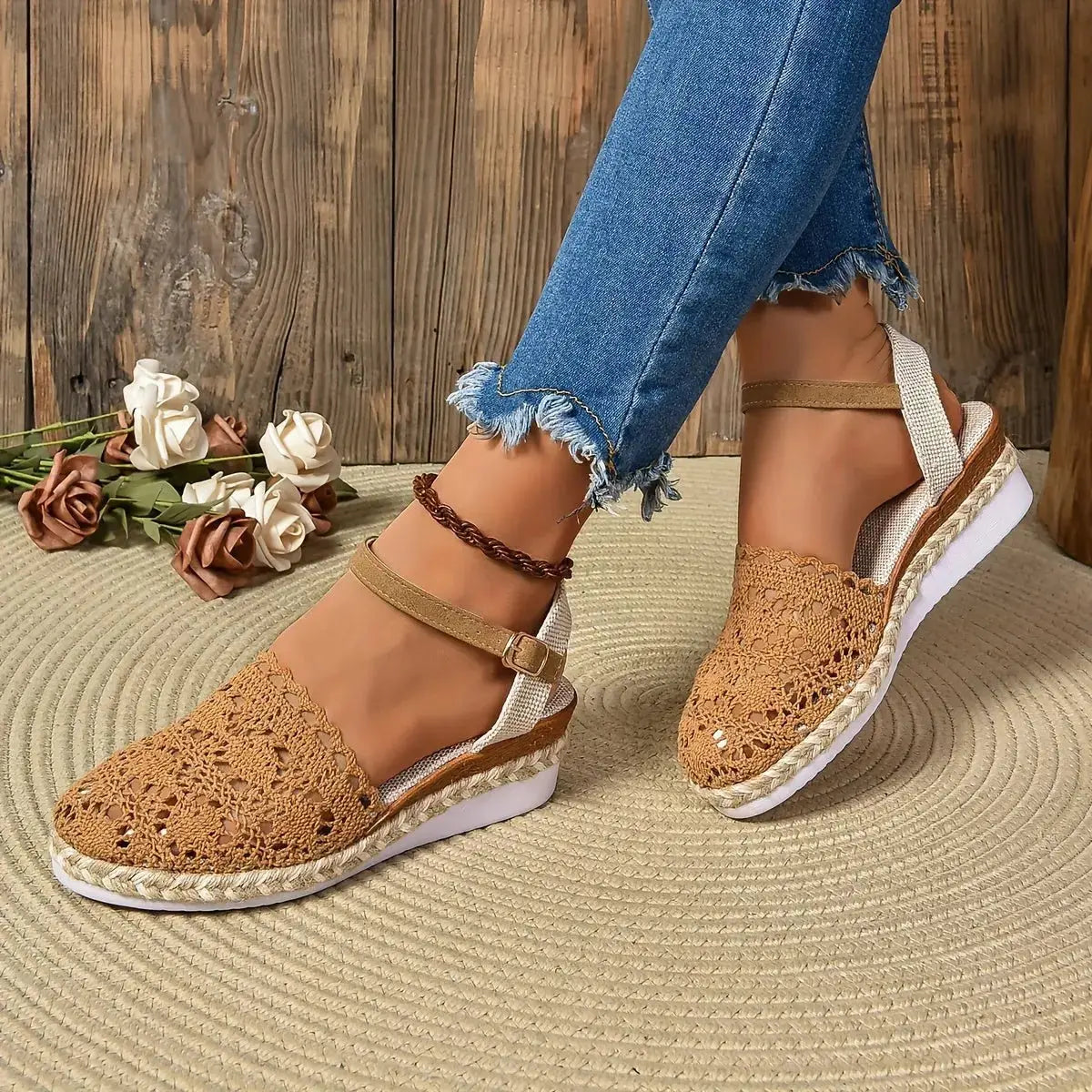 Women's Crochet Ankle-Strap Comfortable Sandals Espadrille Platform