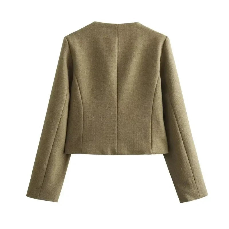 Women's Cropped Bomber Jacket Button Front Long Sleeve