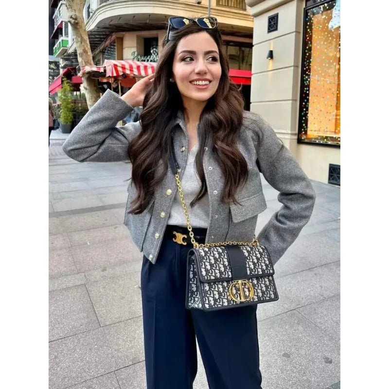 Women's Cropped Bomber Jacket Button-Up Navy
