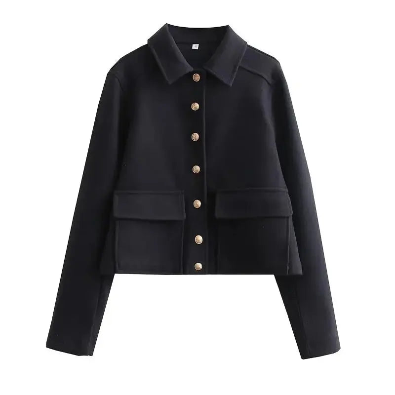Women's Cropped Bomber Jacket Button-Up Navy - Navy Blue