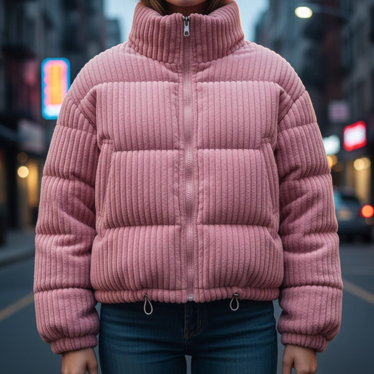 Women's Cropped Corduroy Quilted Puffer Jacket