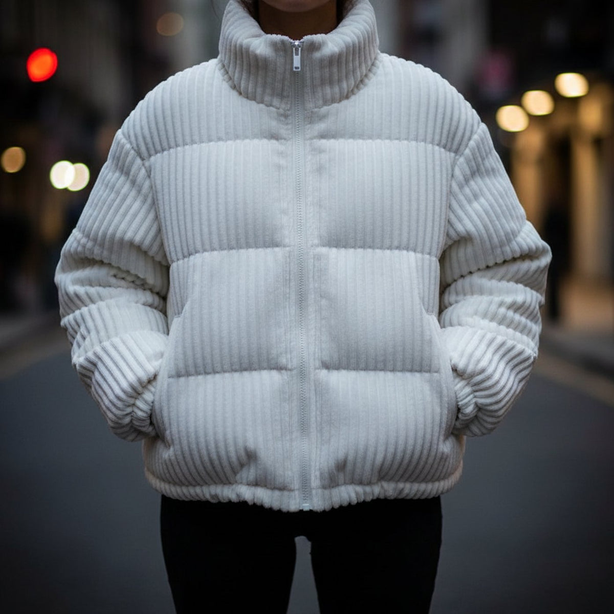 Women's Cropped Corduroy Quilted Puffer Jacket