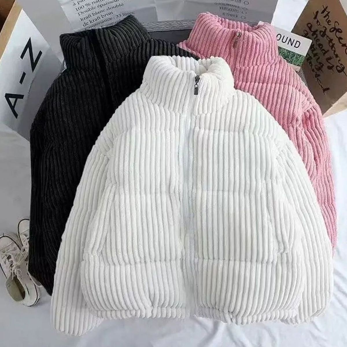 Women's Cropped Corduroy Quilted Puffer Jacket